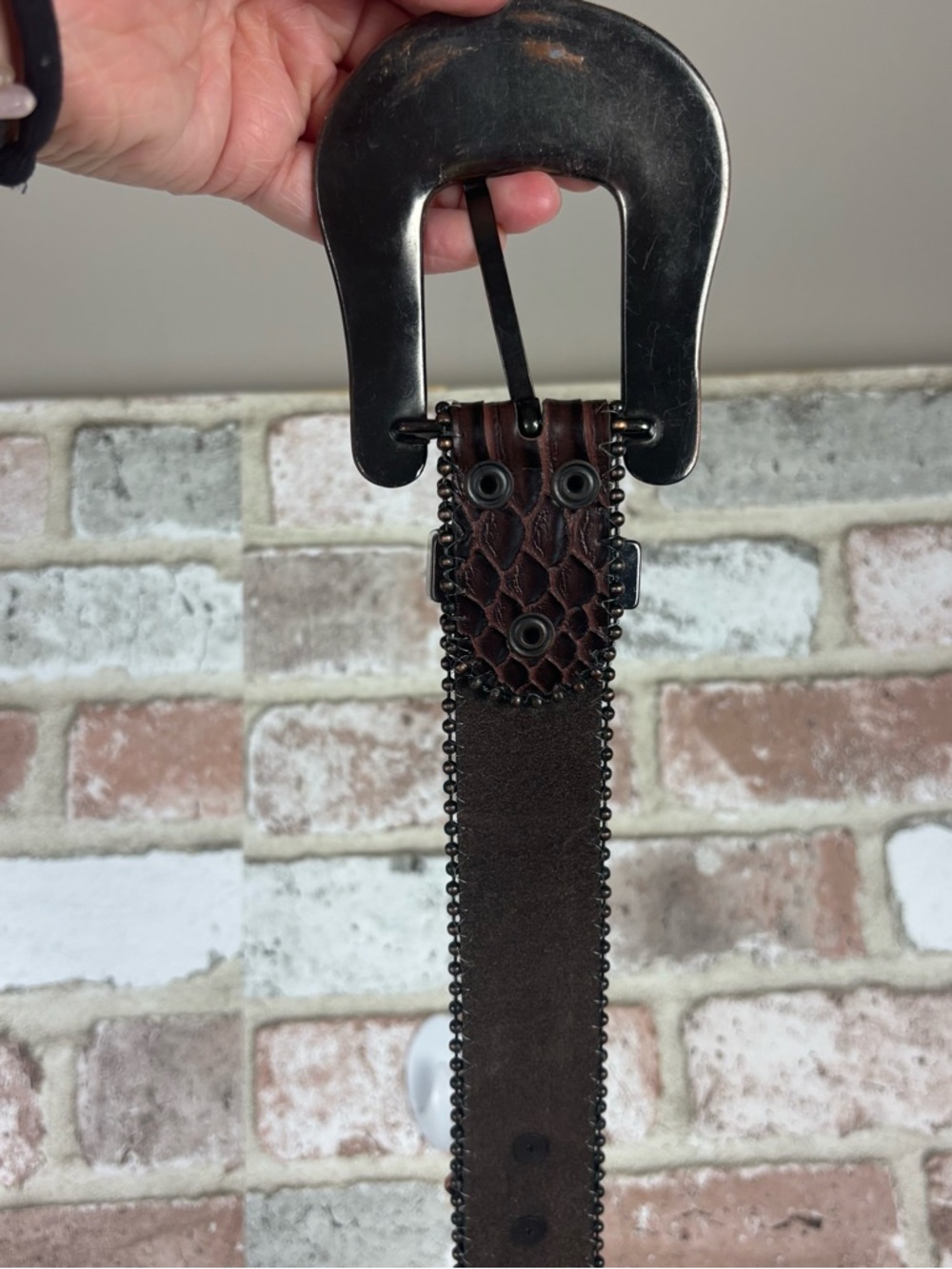 Nocona N3417002 Brown Calf Hair Leather Studded Iridescent Rhinestone Belt Large - Picture 12 of 12